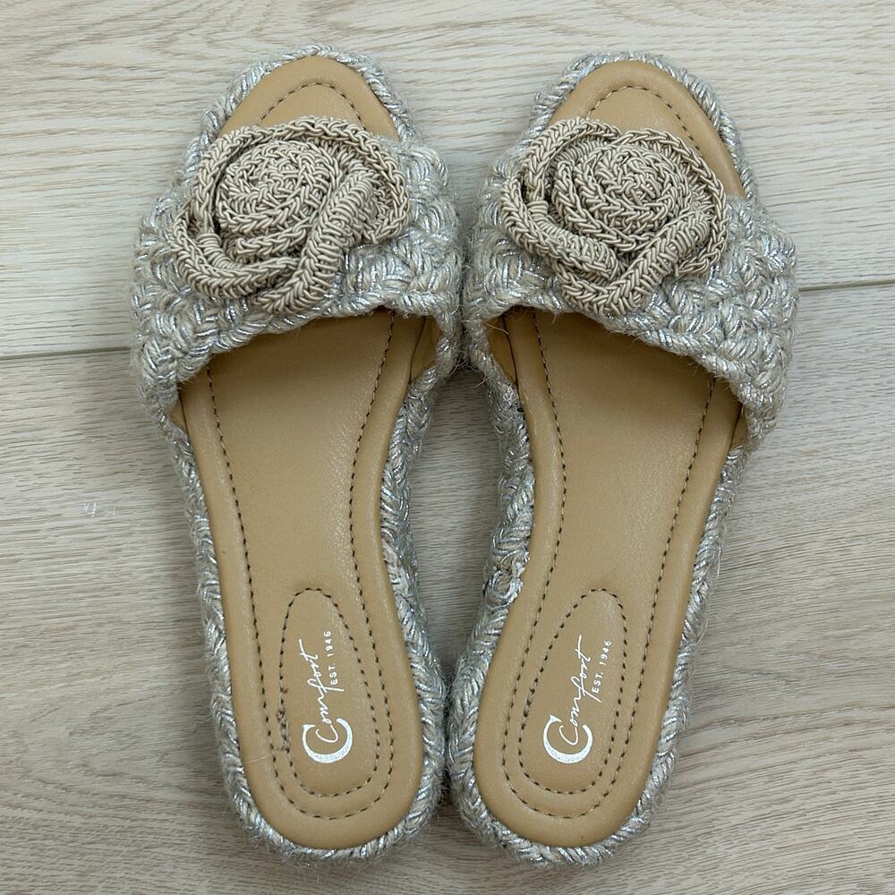 Cato Comfort Platform Slide Sandals Beige Woven Open Toe Crochet Flower 9.5 - Picture 4 of 8